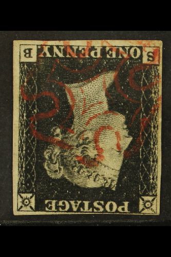 1840 1d Intense Black 'SB' Plate 1b With WATERMARK INVERTED, SG 1Wi, Used With 4 Margins & Crisp Red MC Cancellation. A  - Sin Clasificación