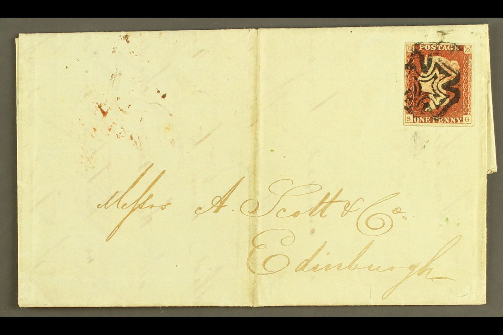 1841 (11 May) EL From Manchester To Edinburgh Bearing 1d Red- Brown 'SG' From "Black" Plate 9 Cancelled By Very Fine MAN - Other & Unclassified