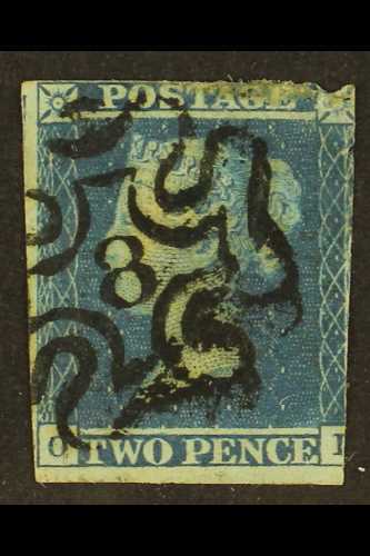 1841 2d Blue, 2 Margins, With Fine Number "8" In Maltese Cross Cancel, SG 14f, Cat £1,000. For More Images, Please Visit - Autres & Non Classés