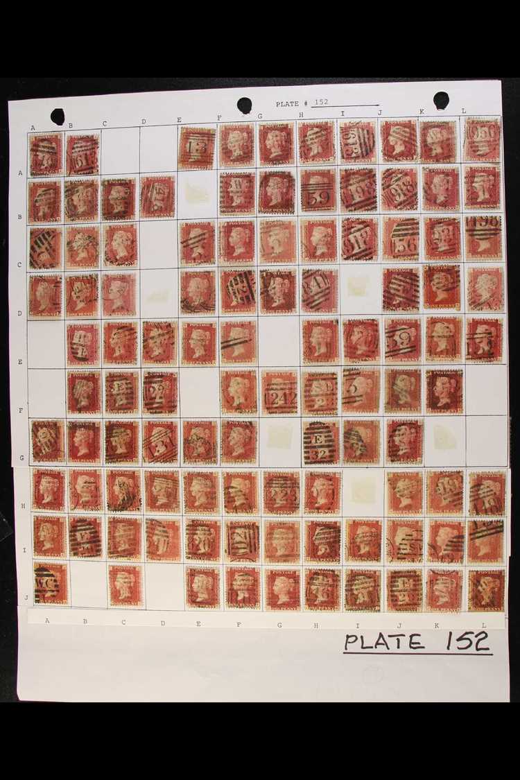 1864-79 PENNY RED PARTIAL PLATE RECONSTRUCTION PLATE 152 - A Fairly Complete Used Reconstruction With 215 Of The 240 Che - Andere & Zonder Classificatie