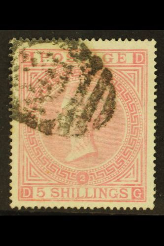 1867-83 5s Pale Rose, Plate 2, Wmk Maltese Cross, SG 127, Used With Neat Part Oval Numeral Cancel. Attractive, Cat £1500 - Other & Unclassified