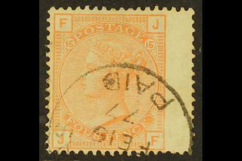 1873-80 4d Vermilion Plate 15, Wmk Large Garter, SG 152, Superb Used Wing Margin Example. For More Images, Please Visit  - Autres & Non Classés