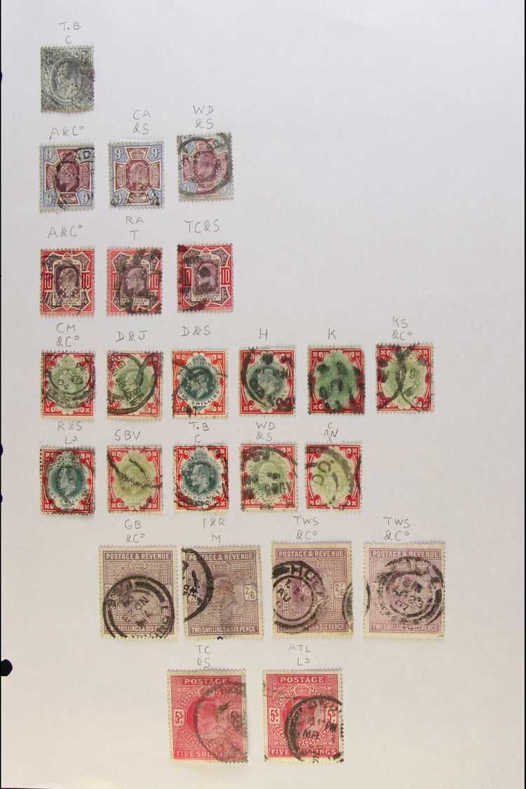 1902-1911 PERFINS. An Interesting Used Collection Of Various KEVII Issues On Leaves With Values To 2s6d (x4) & 5s (x2),  - Unclassified