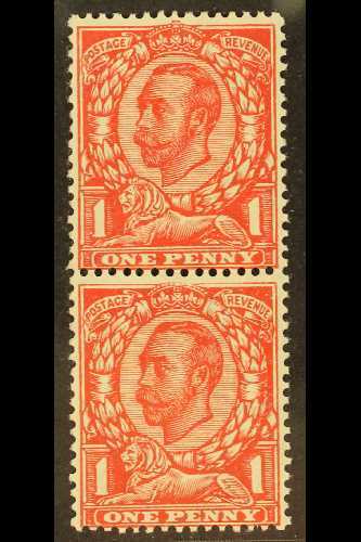 1912 1d Scarlet, Wmk Multiple Cypher, NO CROSS ON CROWN Variety In Vertical Pair, SG 350/350a, Never Hinged Mint. For Mo - Unclassified