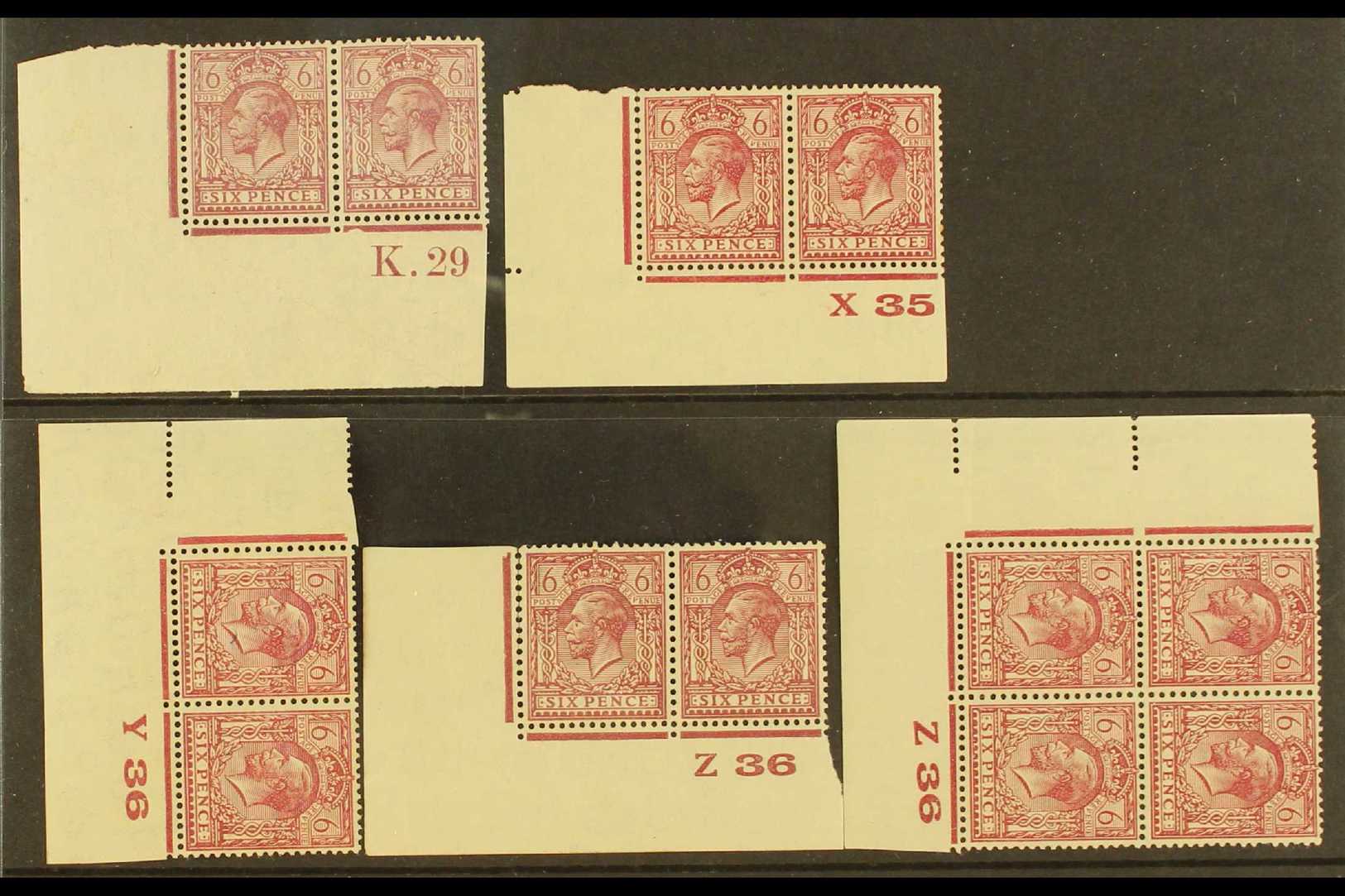 1924-6 Group Of 6d Wmk Block Cypher Controls, Comprising K.29, X 35, Y 36, Z 36 Corner Pairs And Z 36 Corner Block Of 4, - Non Classés