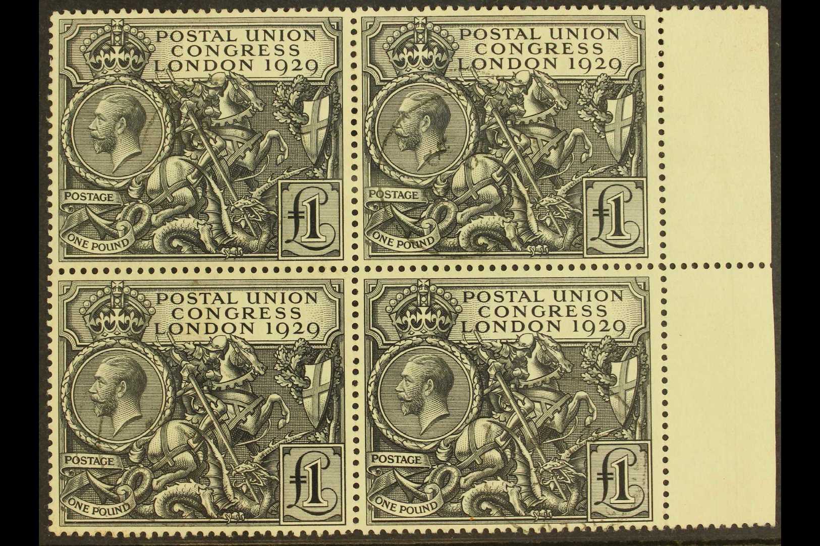 1929 £1 Black PUC, SG 438, Superb Marginal Used Block Of 4 With Light Cds Cancel On Each Stamp. Highly Attractive. For M - Zonder Classificatie