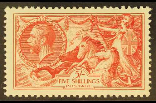 1934 5s Bright Rose-red Re-engraved Seahorse, SG 451, Fine Mint, Good Centering, Small Corner Crease Not Detracting, Ver - Unclassified