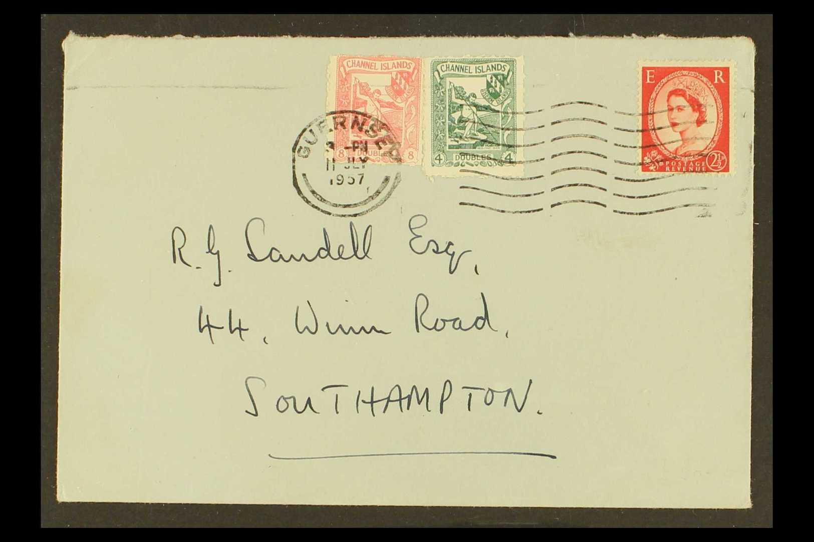 HERM ISLAND 1957 (11 July) Cover To Southampton Bearing GB 2½d Plus Herm Island 4 Doubles & 8 Doubles, Tied By Guernsey  - Andere & Zonder Classificatie
