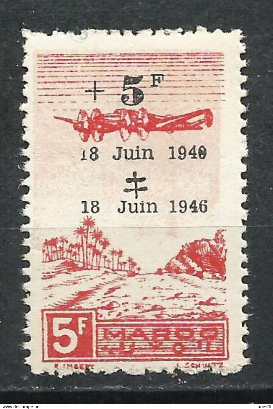 Protectorado Francés En Marruecos. 1946. 6º Aniversario De La Llamada Del General De Gaulle - Airmail