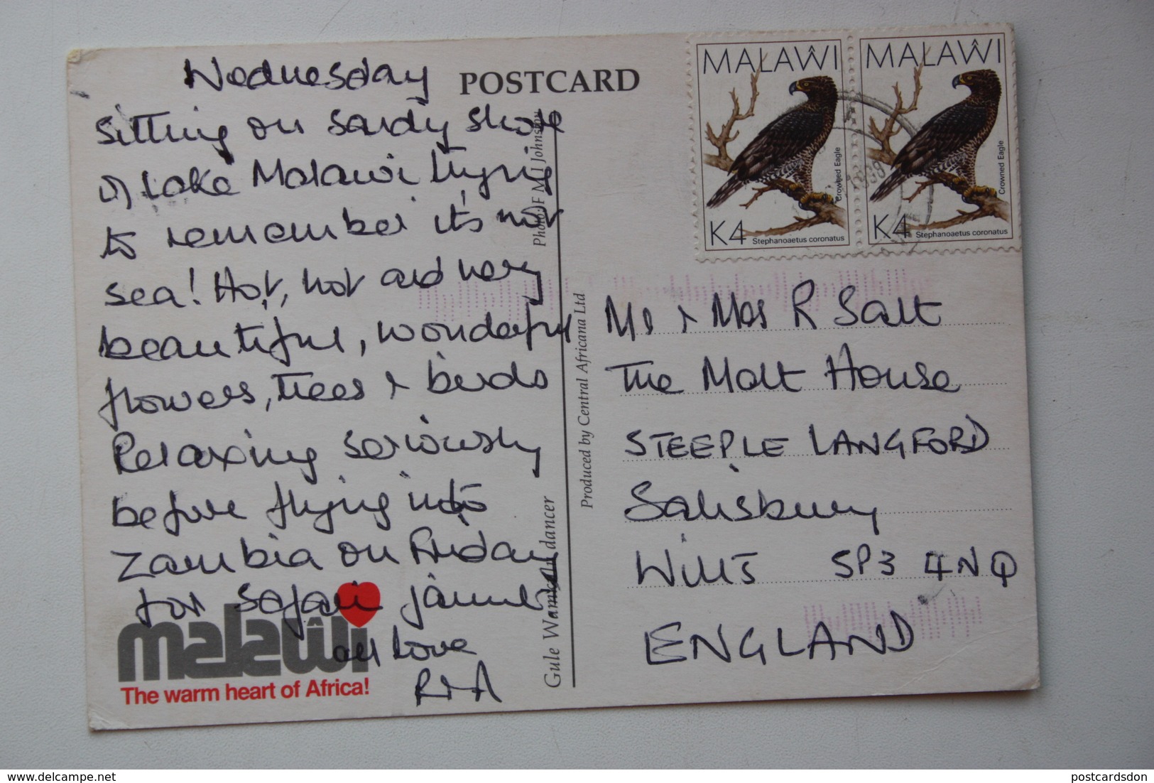 AFRICA, MALAWI GULE DANCER Warm Heart Of Africa  Old Postcard - Crowned Eagle Stamp - Malawi