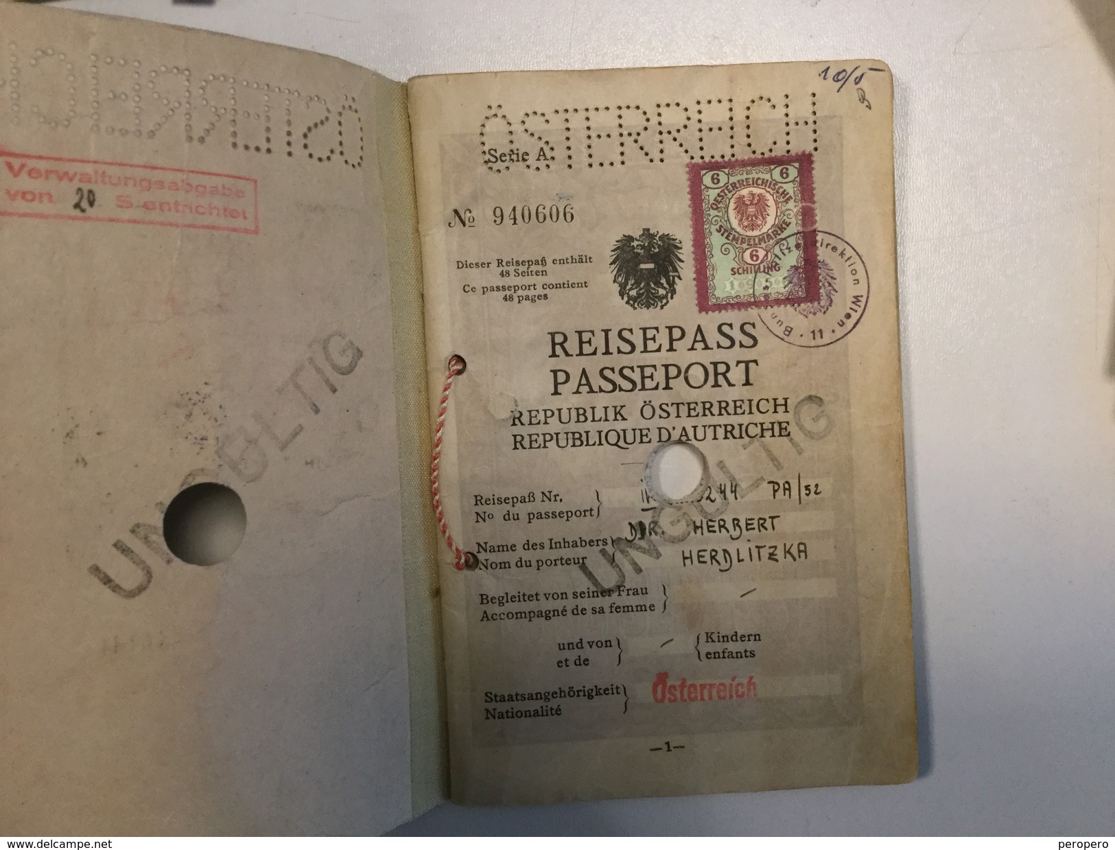 PASSPORT   REISEPASS  PASSAPORTO   AUSTRIA   VISA TO: YUGOSLAVIA , GERMANY , ITALIA , HUNGARY - Historische Dokumente