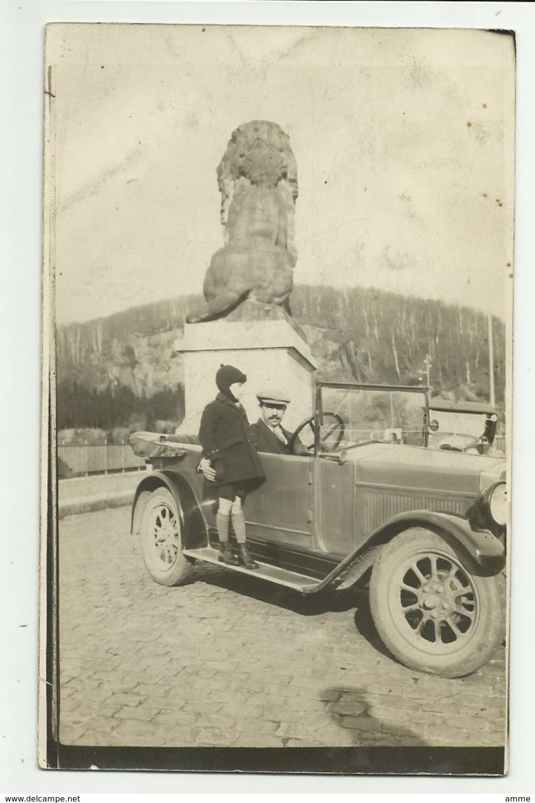 Gileppe   *  (carte-photo Oldtimer)  Automobile Devant Le Lion (pont Du Barrage) - Gileppe (Barrage)