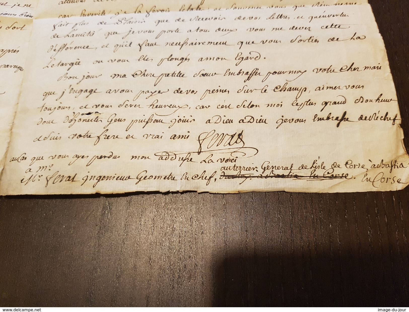 Lettre 1771 Corse Fariat Ingenieur Geometre Plan Terrier Ile De Corse - Documents Historiques