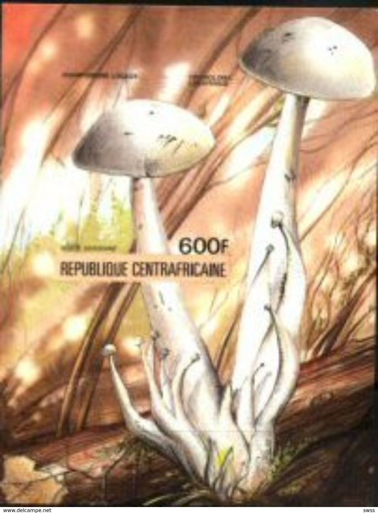 CENTRAL AFRICAN REPUBLIC, 1984, FLORA, MUSHROOMS, YV#B.73A, SS, IMPERFORATE, MNH - Champignons