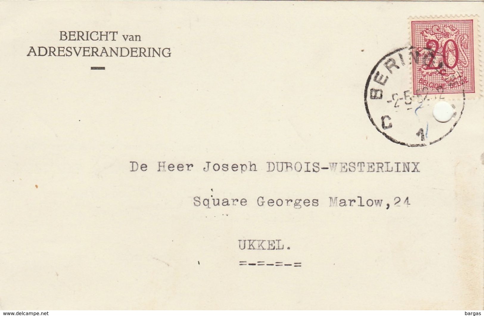 Bericht Van Adresverandering Beringen Beeringen 1952 De Petit Marcel Landmeter - Adressenänderungen