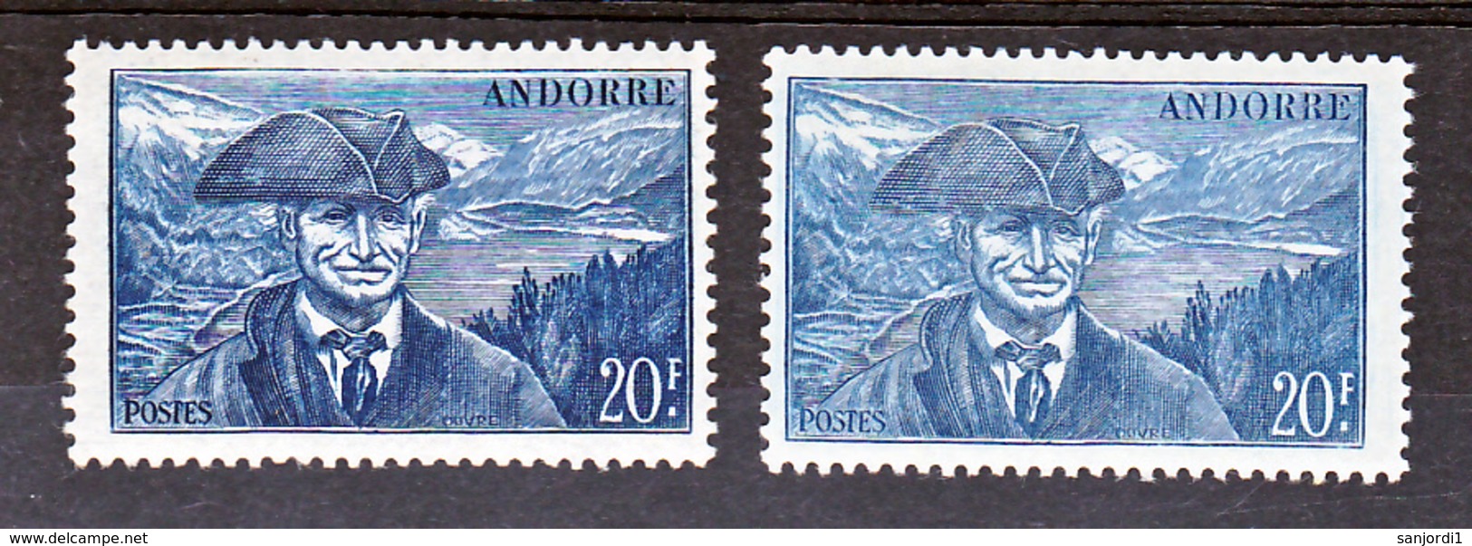 Andorre 115 Variété Bleu Vif Et  Bleu Gris Viguier Neuf * * TB MNH Sin Charnela - Neufs