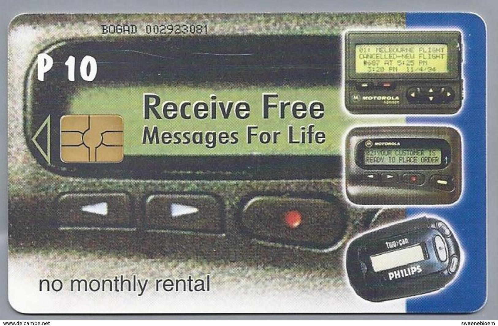 BW.- PHONECARD. BTC. RECEIVE FREE. MASSAGES FOR LIVE. No Monthly Rental. Radio Motorola Philips. P 10. 2 Scans - Botsuana