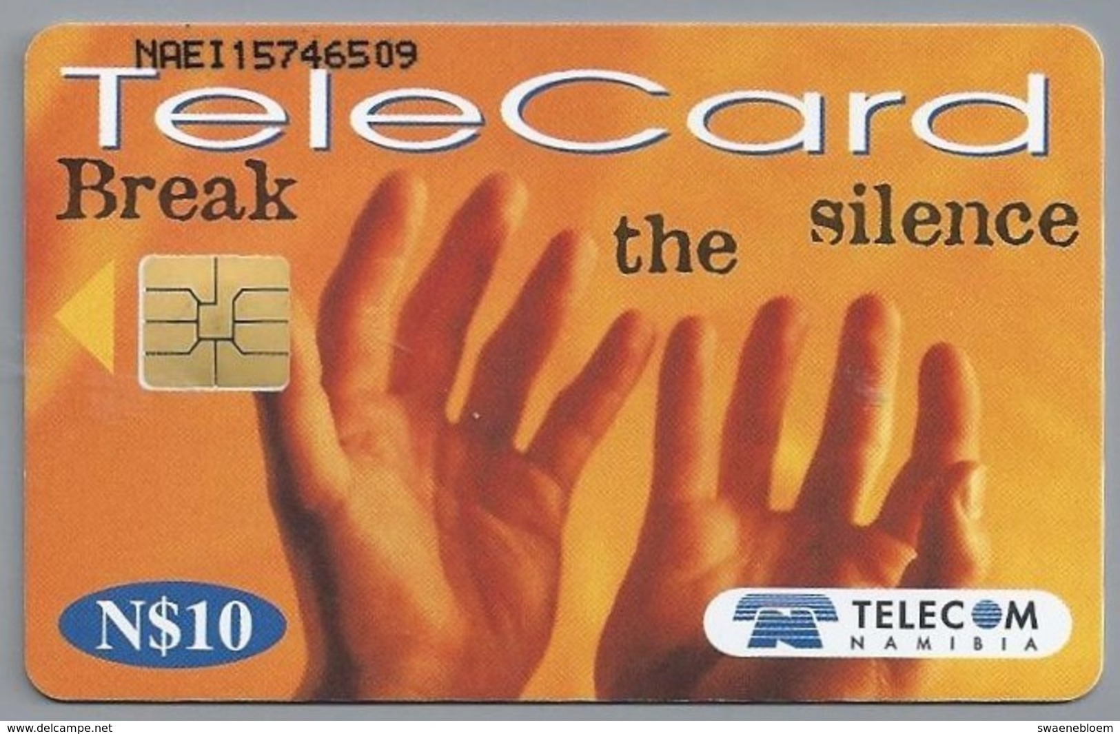 NA.- TELECARD. Break The Silence. TELECOM NAMIBIA. N$10. Namibië. 2 Scans - Namibia