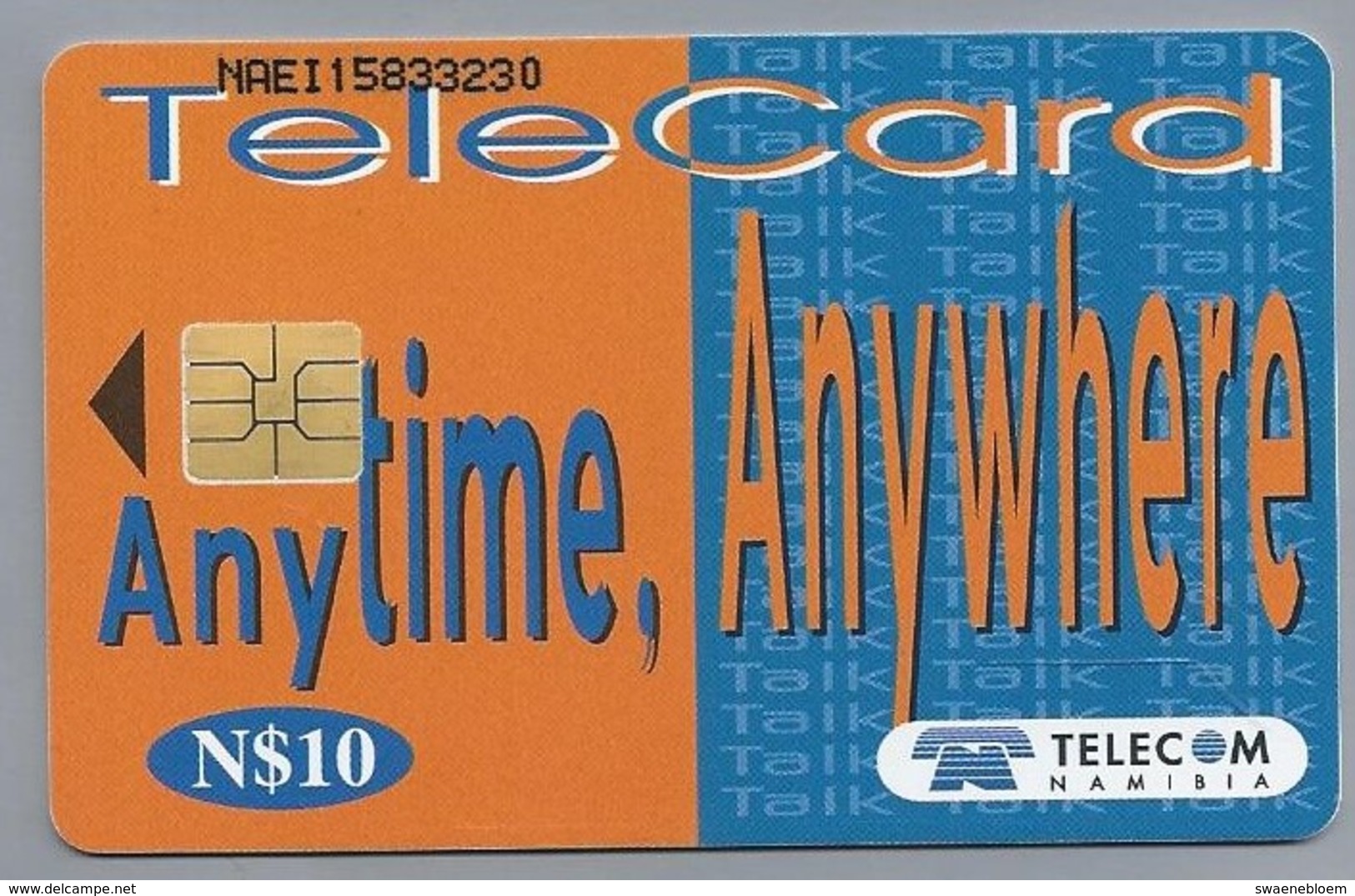 NA.- TELECARD. Any Time Anywhere. TELECOM NAMIBIA. N$10. Namibië. 2 Scans - Namibie