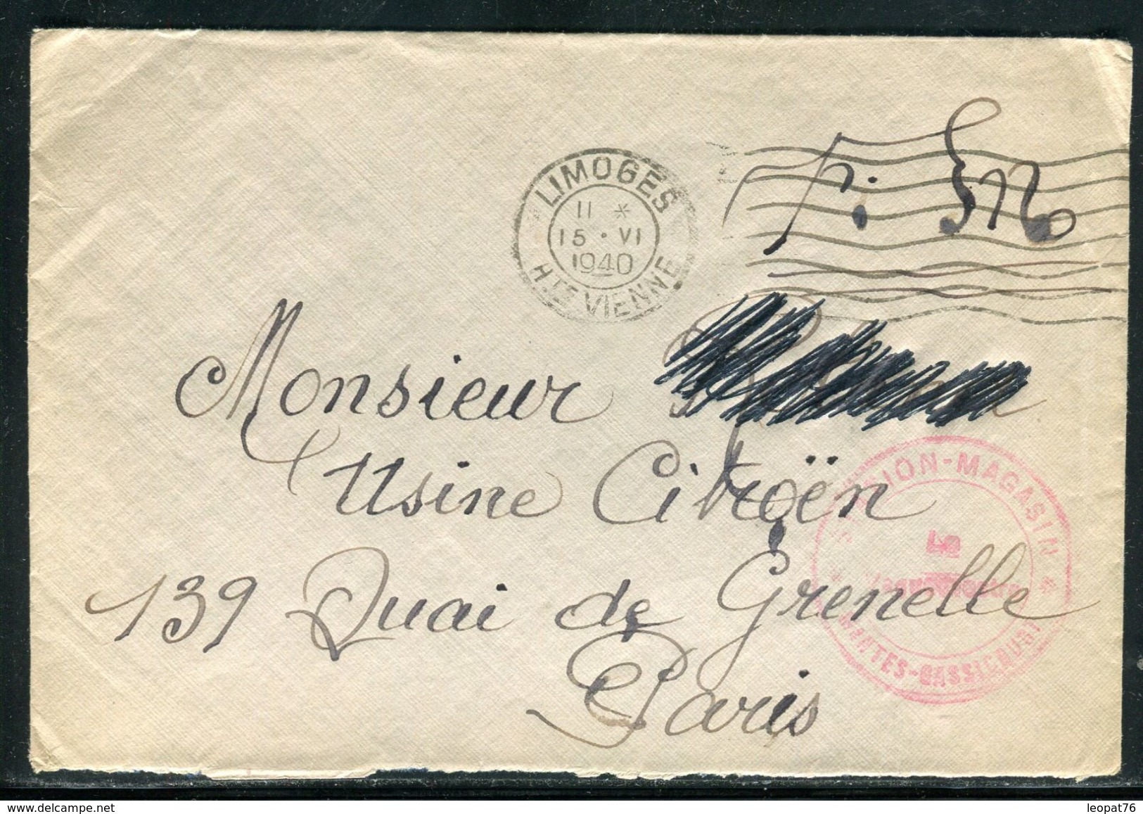 France - Enveloppe En FM De Limoges Pour Paris En 1940 - Ref D29 - Guerre De 1939-45