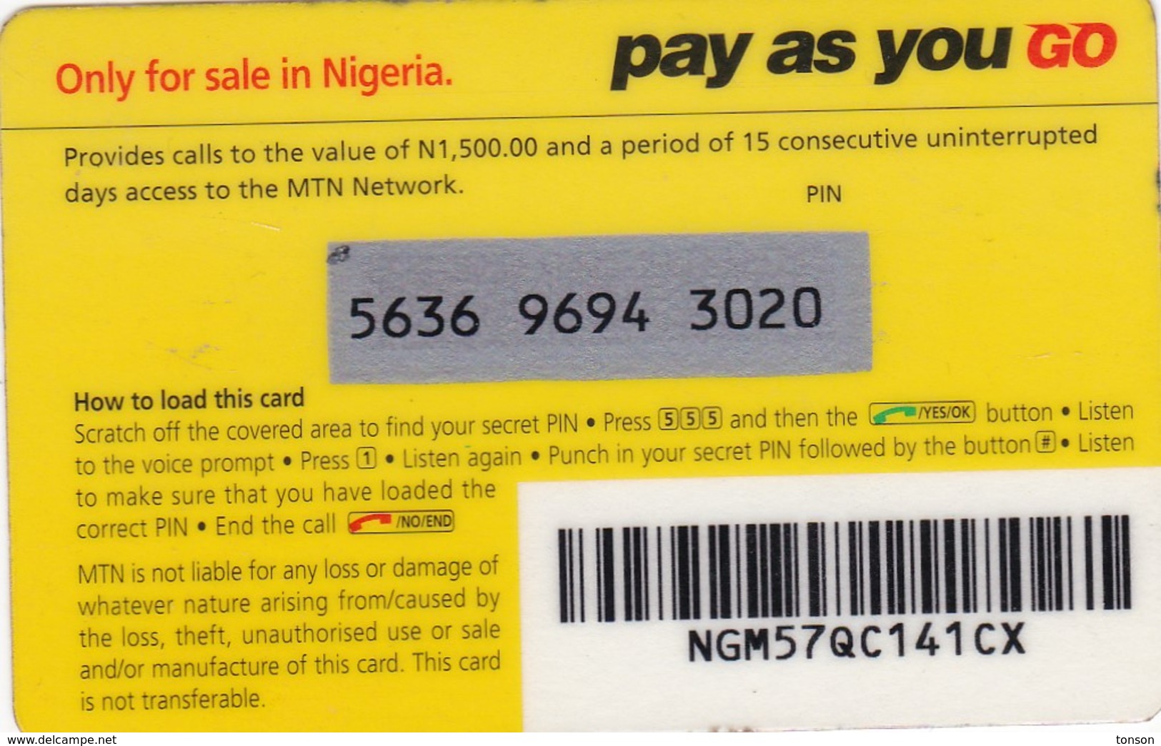 Nigeria, N 1,500.00, MTN Logo, 2 Scans. - Nigeria