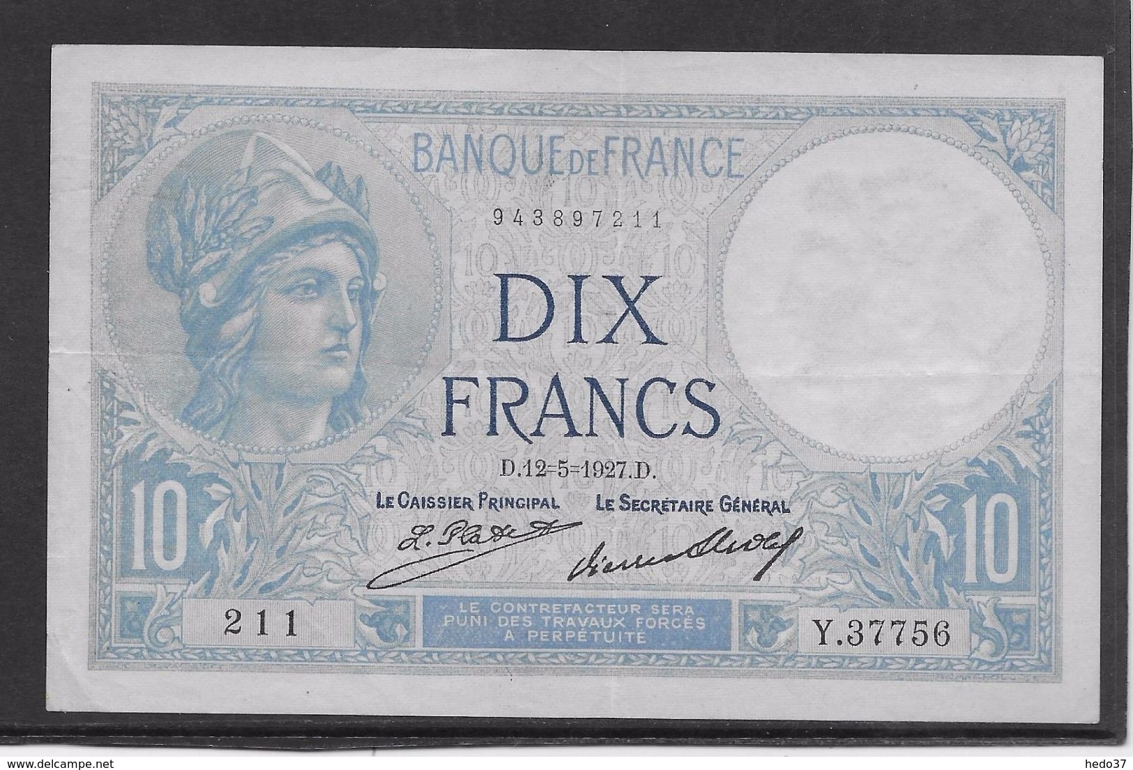 France 10 Francs Minerve - 12-5-1927 - Fayette N°6-12 - SUP - 10 F 1916-1942 ''Minerve''