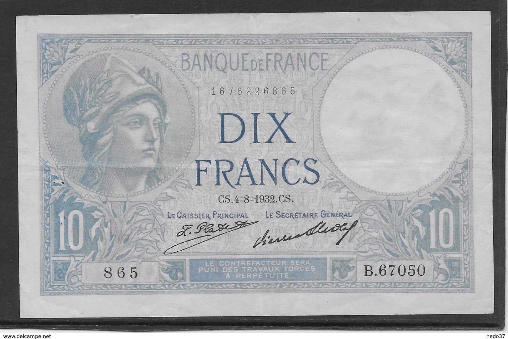 France 10 Francs Minerve - 4-8-1932 - Fayette N°6-16 - SUP - 10 F 1916-1942 ''Minerve''