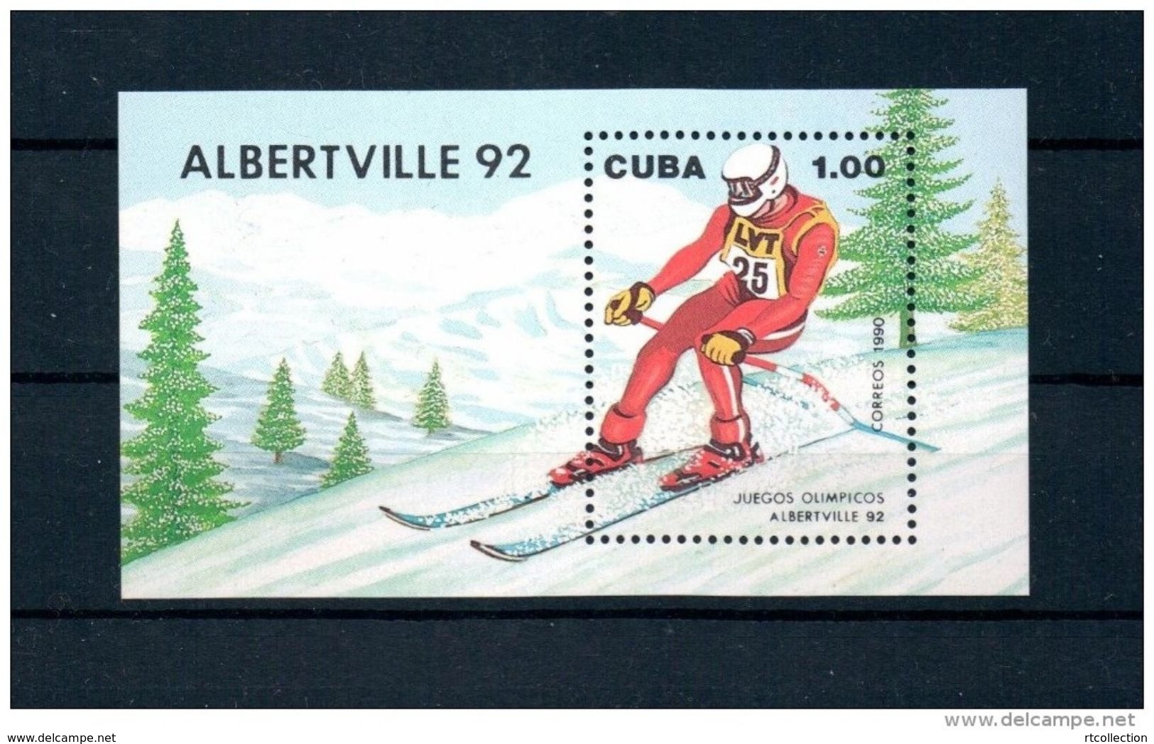 Cuba 1990 Albertsville Winter Olympic Games 1992 Sports Downhill Skiing Slalom Sporter People S/S Stamp MNH Michel BL119 - Winter 1992: Albertville