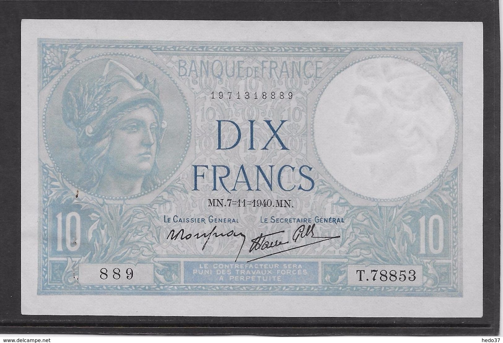 France 10 Francs Minerve - 7-11-1940 - Fayette N°7-19 - SPL - 10 F 1916-1942 ''Minerve''