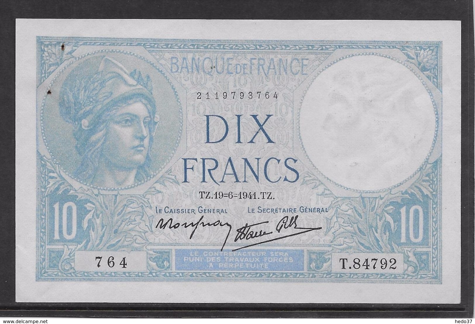 France 10 Francs Minerve - 19-6-1941 - Fayette N°7-29 - SUP - 10 F 1916-1942 ''Minerve''