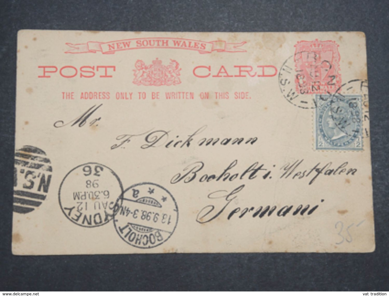 AUSTRALIE - Entier Postal + Complément De Bondi Pour L 'Allemagne En 1898 -  L 10452 - Briefe U. Dokumente
