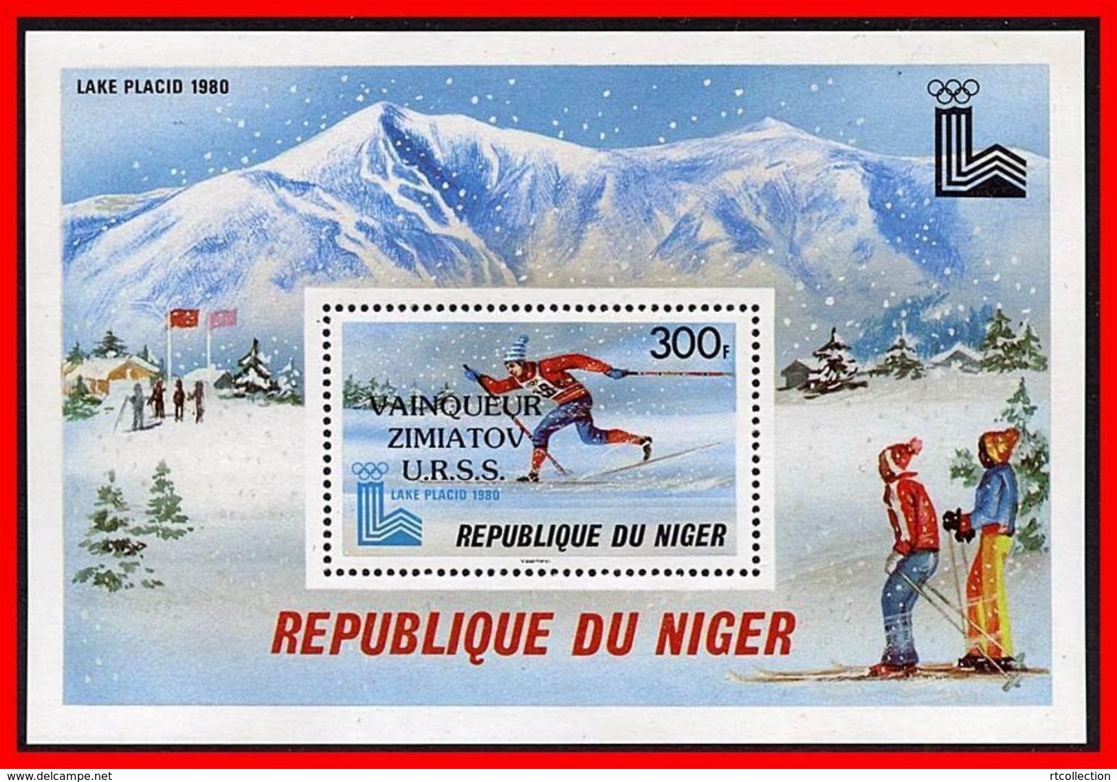 Niger 1980 Olympic Games Lake Placid USA Sports Downhill Skiing Sports Flag Flags S/S Stamp MNH Michel 705 Bl.28 - Stamps