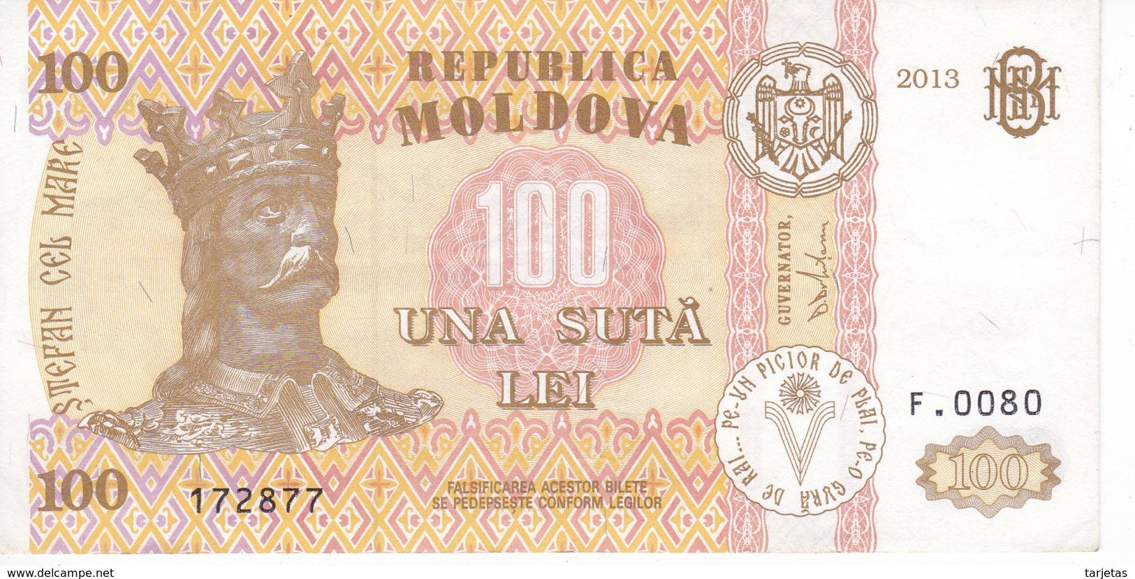 BILLETE DE MOLDAVIA DE 100 LEI DEL AÑO 2013 EN CALIDAD EBC (XF) (BANKNOTE) - Moldavie