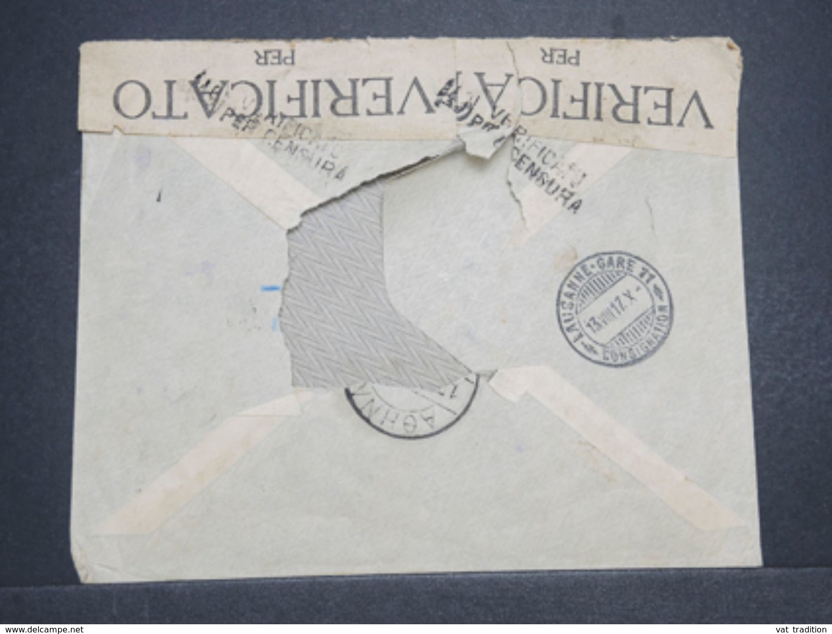 GRECE - Enveloppe En Recommandé + Contrôle Postal, De Athènes Pour La Suisse En 1917 , Timbres Au Dos Enlevés -  L 10456 - Storia Postale