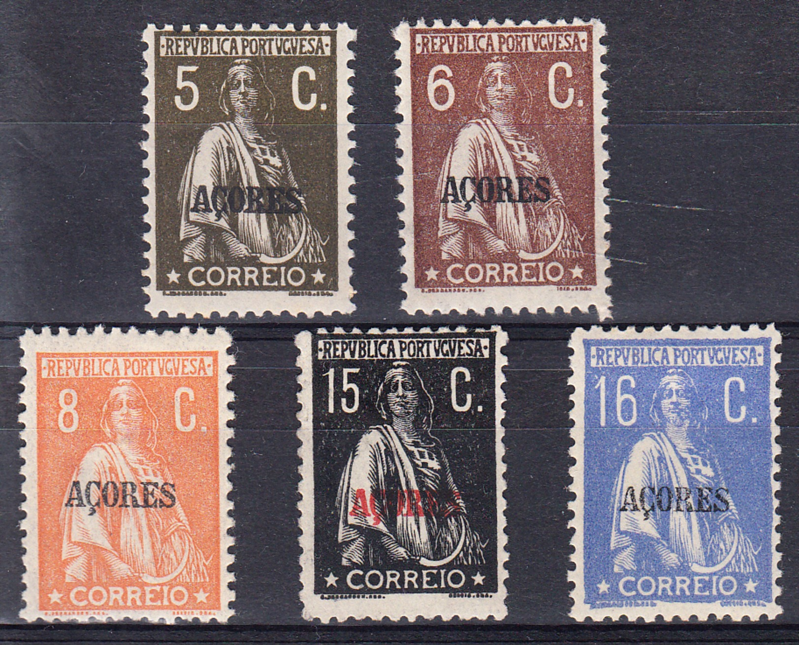PORTUGAL- AÇORES.1923-26.LOTE  TIPO CERES   5 SELLOS DIFERENTES. NUEVOS  . CECI 2 Nº 153 - Usado
