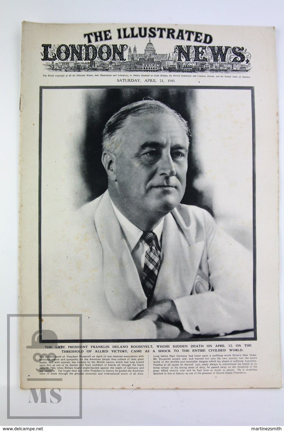 WWII The Illustrated London News, April 21, 1945, President Franklin Delano Roosevelt, German Prisoners - Historia