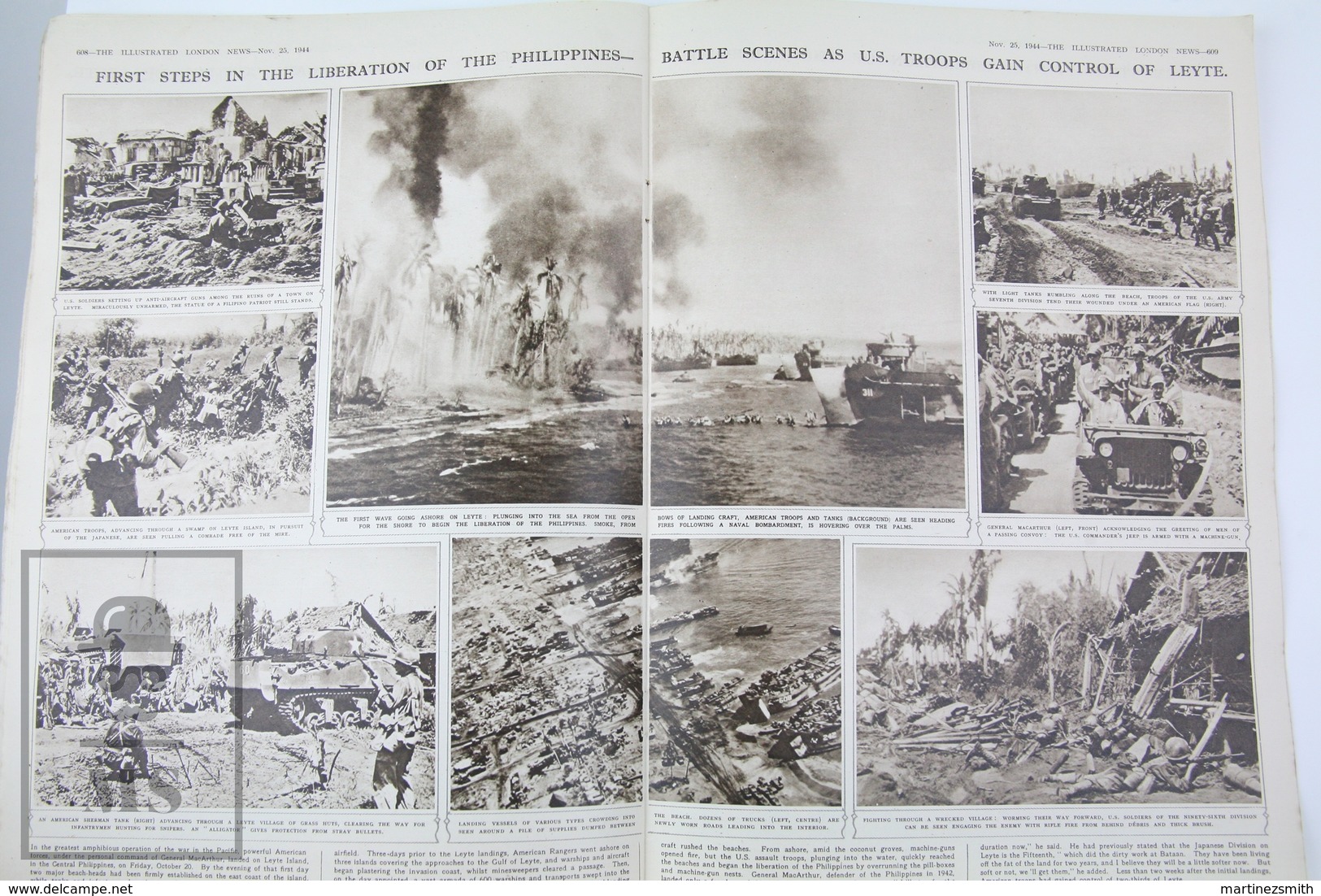 WWII The Illustrated London News, April 21, 1945, November 25, 1944 - The Tripitz Sunk Ship - Philippines Battle Scenes - Historia