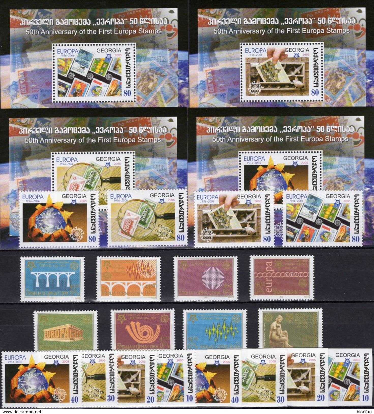 EUROPA YU-Serbija 3257/4,Georgia 507/4+Block 35/38 ** 36€ Hojas Blocs Art S/s M/s Sheets Bf 50 Years CEPT 1956-2006 - Colecciones & Series