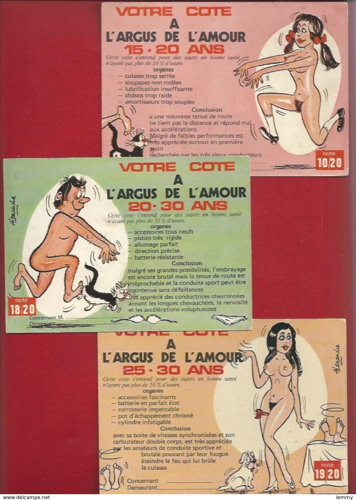 HUMOUR GRIVOIS  - ILLUSTRATEUR: ALEXANDRE - COTE À L'ARGUS DE L'AMOUR - LOT DE 3 CARTES - Humour