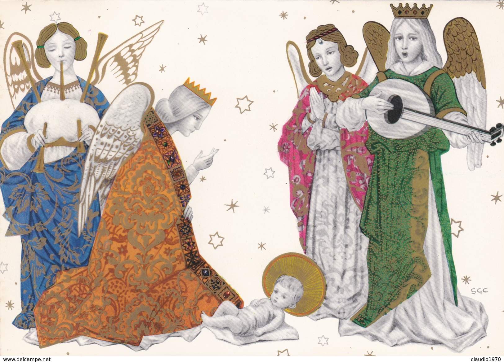 BIGLIETTO DI AUGURI CON I ANGELI  E GESU' BAMBINO - DI BUON NATALE E FELICE CAPODANNO - DA COLLEZIONE - Infant Jesus