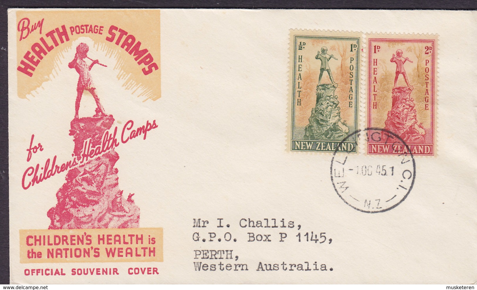 New Zealand Official Souvenir FDC Cover 1945 Childrens Health Nation's Wealth Complete Set !! - FDC