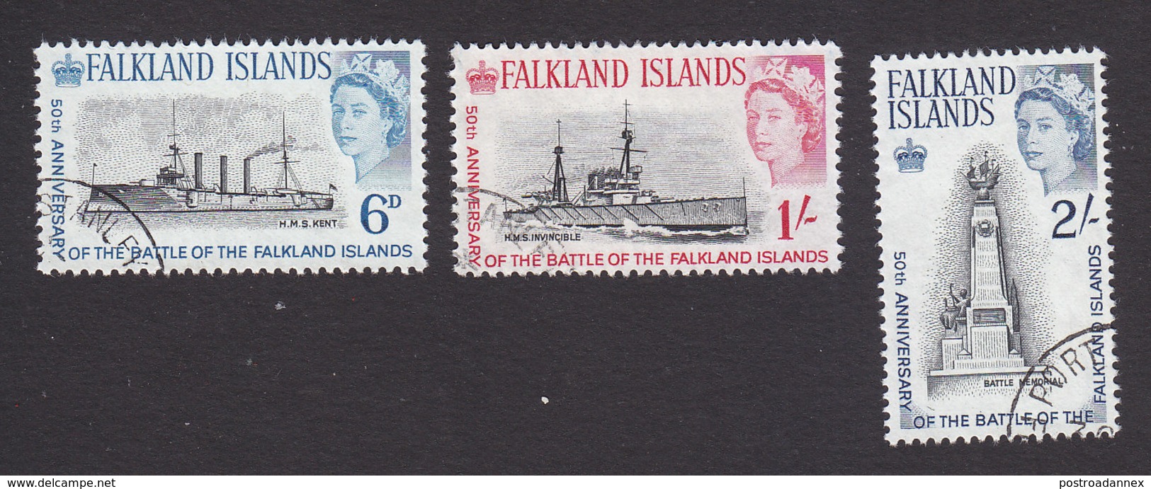 Falkland Islands, Scott #151-153, Used, Falkland Island Battle Memorial, Issued 1964 - Falkland Islands