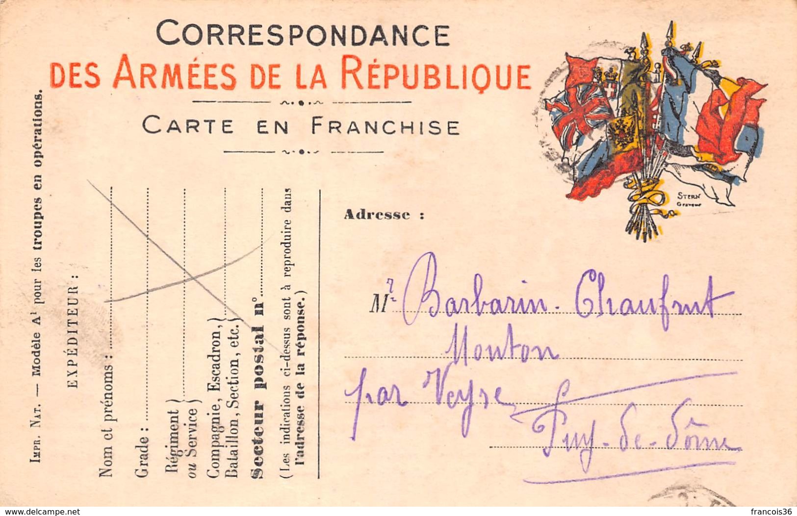 Lot de 83 CPA en franchise - Correspondance des Armées de la République - témoignages de guerre 1914 1918