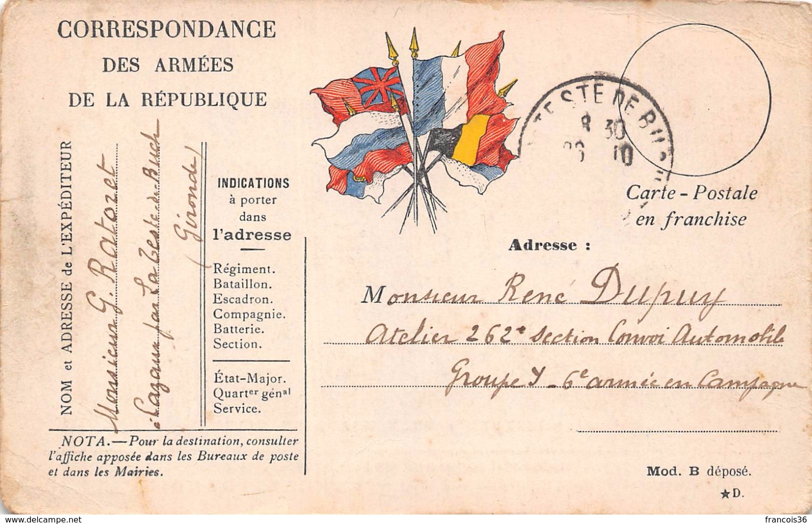 Lot de 83 CPA en franchise - Correspondance des Armées de la République - témoignages de guerre 1914 1918