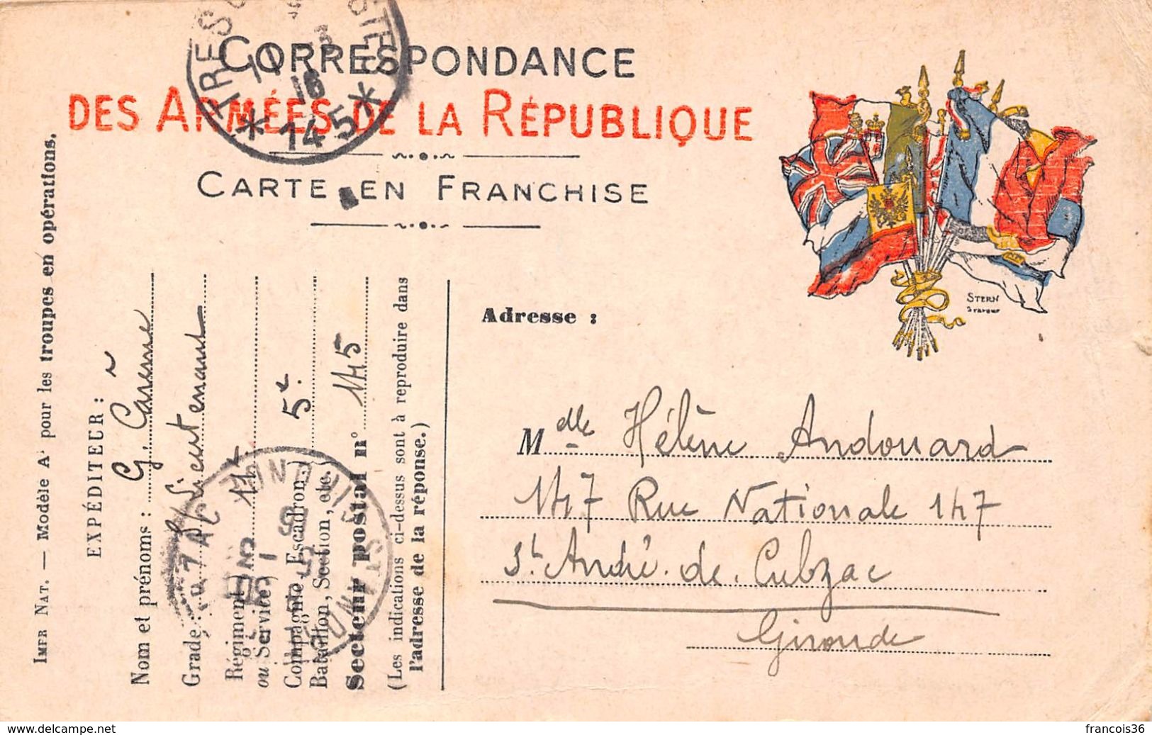 Lot de 83 CPA en franchise - Correspondance des Armées de la République - témoignages de guerre 1914 1918