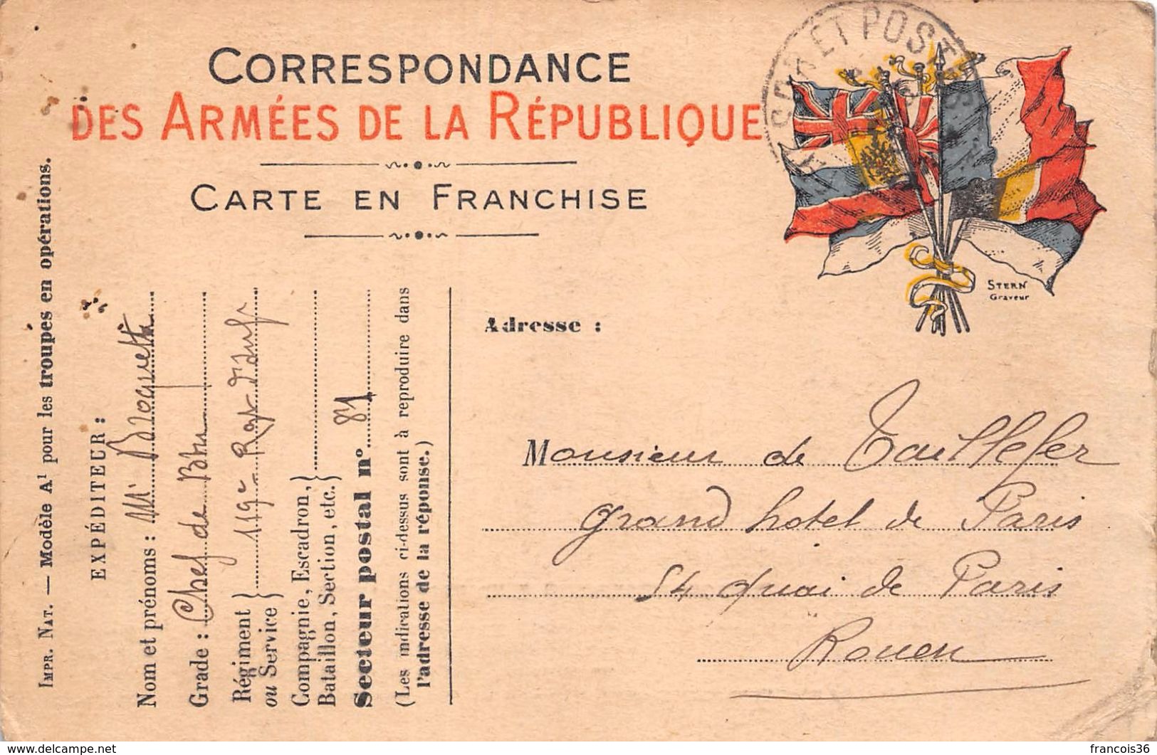 Lot de 83 CPA en franchise - Correspondance des Armées de la République - témoignages de guerre 1914 1918