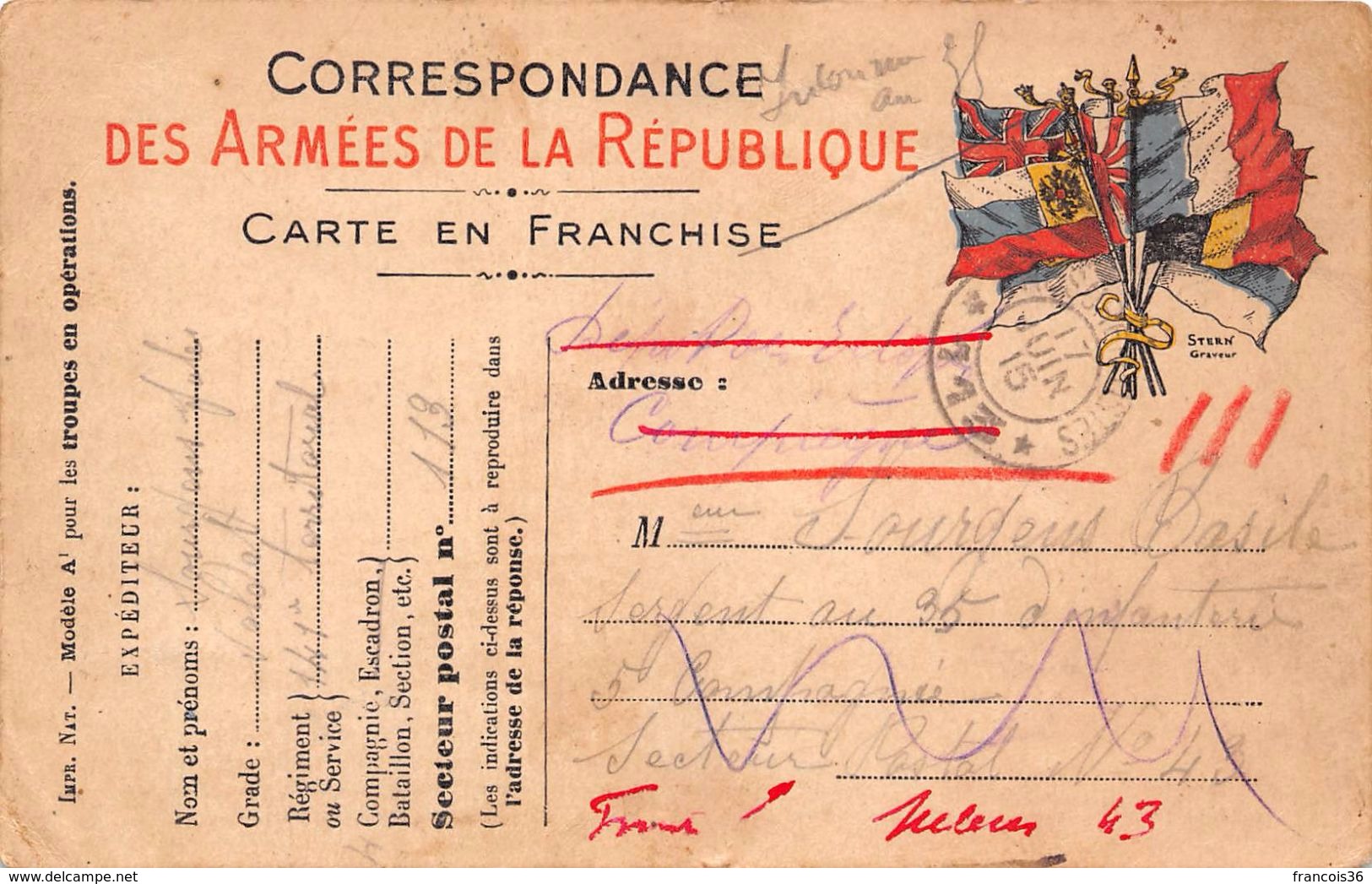 Lot de 83 CPA en franchise - Correspondance des Armées de la République - témoignages de guerre 1914 1918