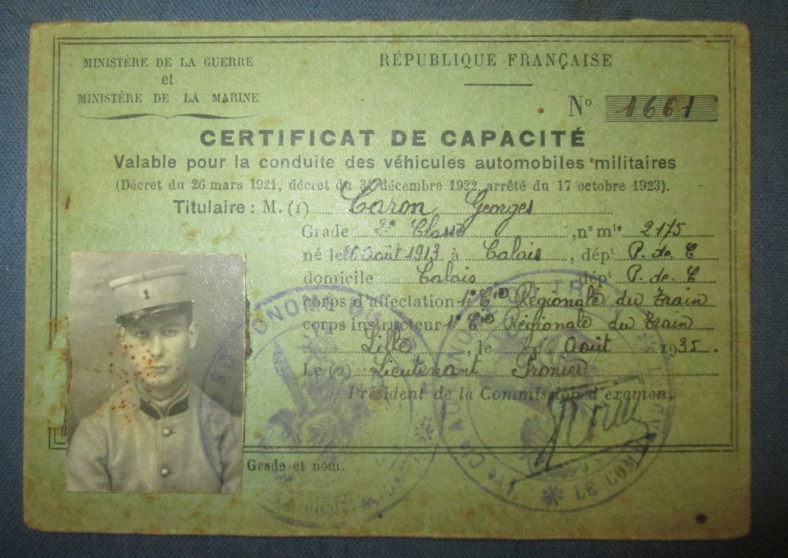 Permis De Conduire Militaire C.1930 - Documents
