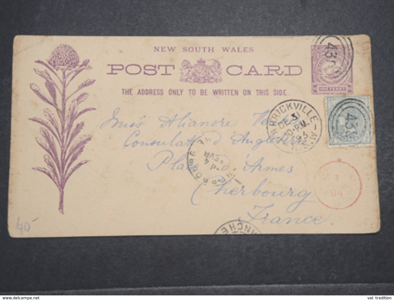 AUSTRALIE - Entier Postal + Complément De Marrickville En 1893 Pour Le Consulat Britannique à Cherbourg -  L 10485 - Lettres & Documents