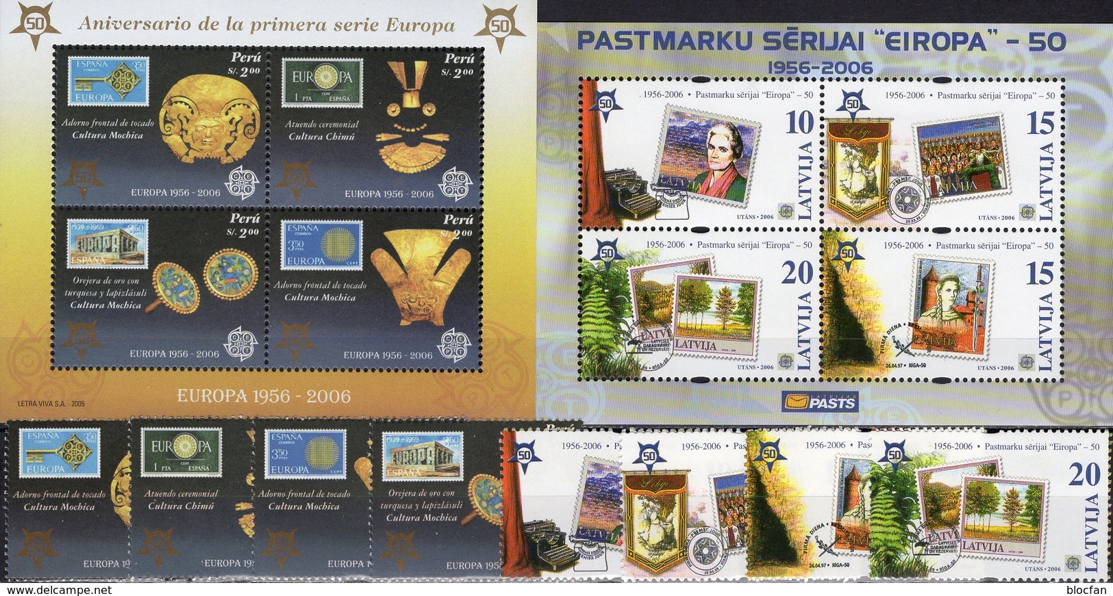 EUROPA Peru 2030/3,Block 32,Latvija 656/9C+Bl.21 ** 17€ Goldschmuck Stamps On Stamp Bloc Art Sheet Bf 50 Years CEPT - Emissions Communes